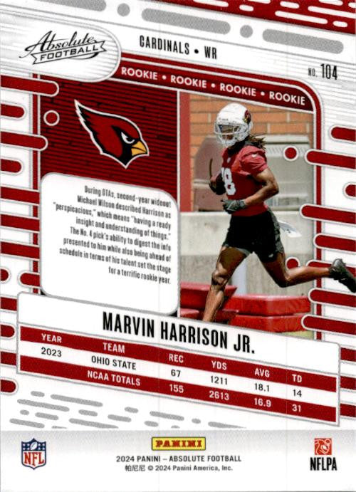 2024 Panini Absolute #104 Marvin Harrison Jr. Rookie Arizona Cardinals