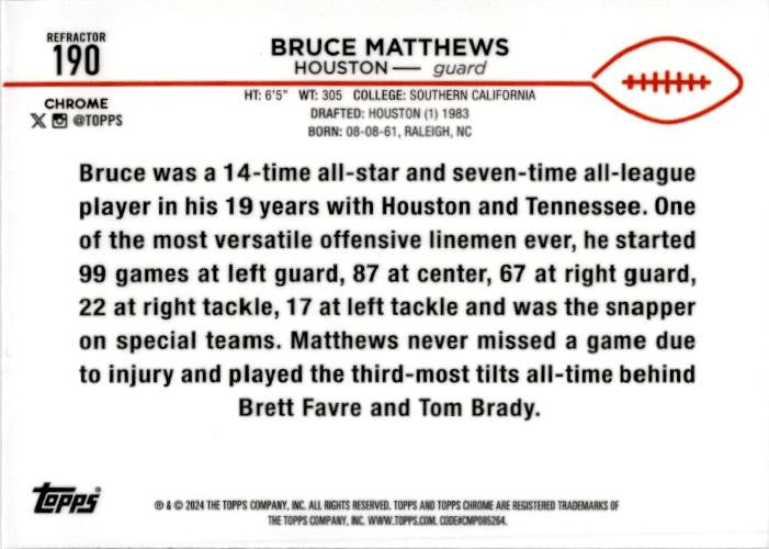 2024 Topps Chorme Refractor #190 Bruce Matthews