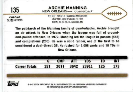 2024 Topps Chrome #135 Archie Manning New Orleans