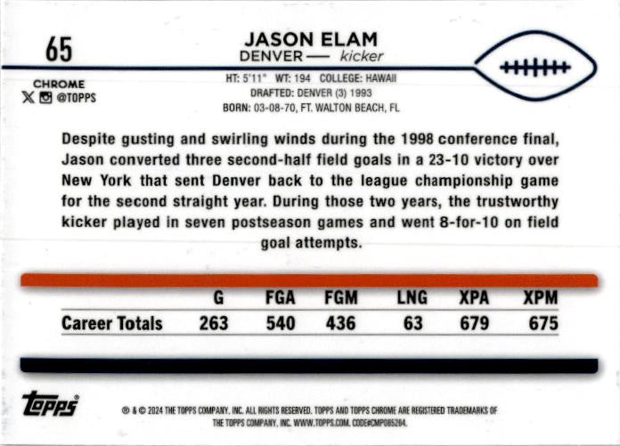 2024 Topps Chrome Checkerboard #65 Jason Elam Denver
