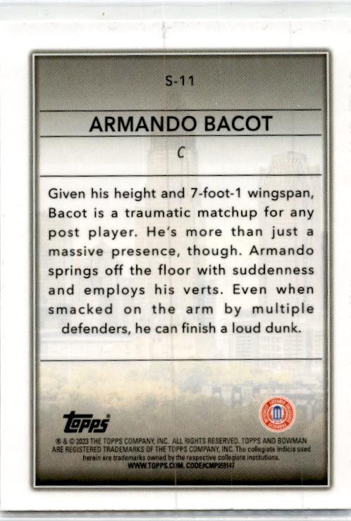 2022-23 Bowman University Chrome Skyscraping #S-11 Armando Bacot Tar Heels