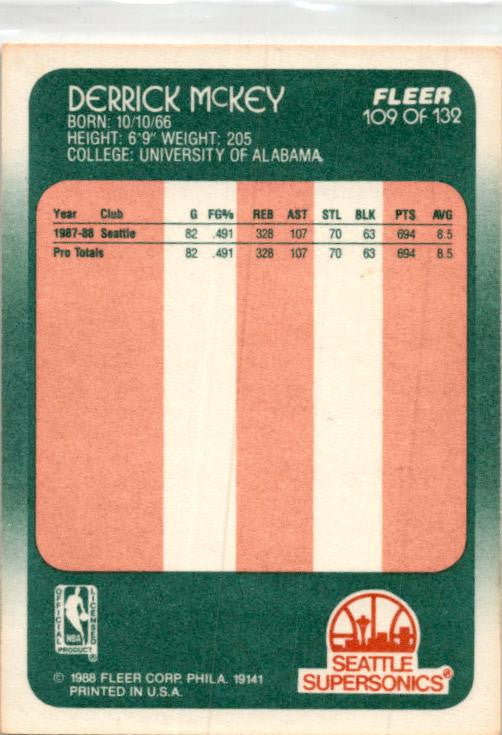 1988-89 Fleer #109 Derrick McKey Rookie Seattle SuperSonics