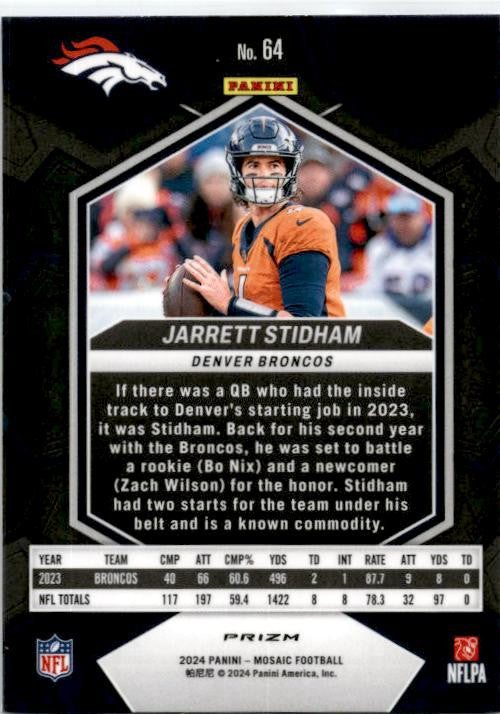 2024 Panini Mosaic Mosaic Reactive Blue #64 Jarrett Stidham Denver Broncos