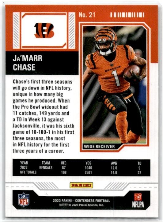 2023 Panini Contenders Season Ticket Retail #21 Ja'Marr Chase Cincinnati Bengals