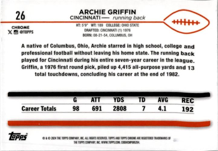 2024 Topps Chrome Checkerboard #26 Archie Griffin