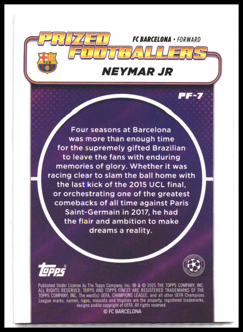 2024-25 Finest UEFA Club Competition PF-7 Neymar Jr Prized Footballers Gold /75