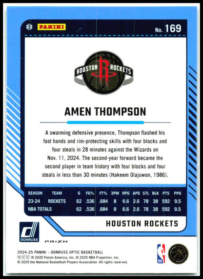 2024-25 Donruss Optic Purple #169 Amen Thompson Houston Rockets