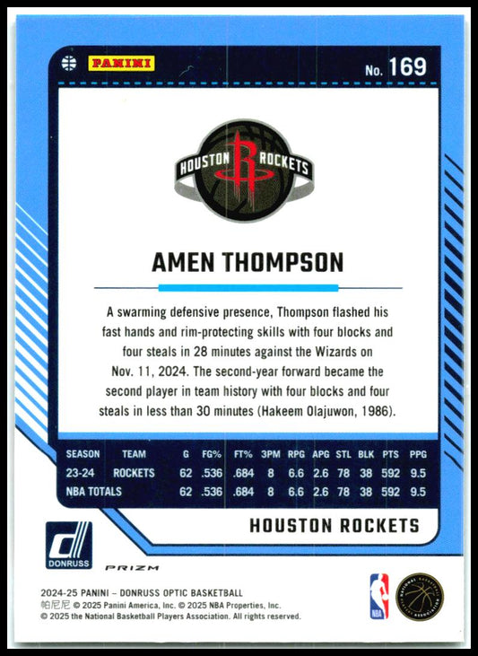 2024-25 Donruss Optic Purple #169 Amen Thompson Houston Rockets
