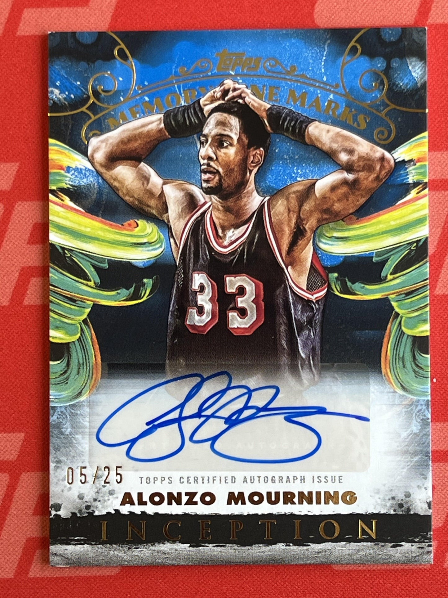 2024-25 Topps Inception Memory Lane Marks Blue #MLM-AM Alonzo Mourning Auto Heat
