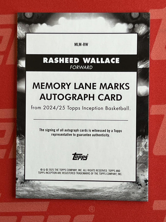 2024-25 Inception Memory Lane Marks Gold #MLM-RW Rasheed Wallace Auto Blazers