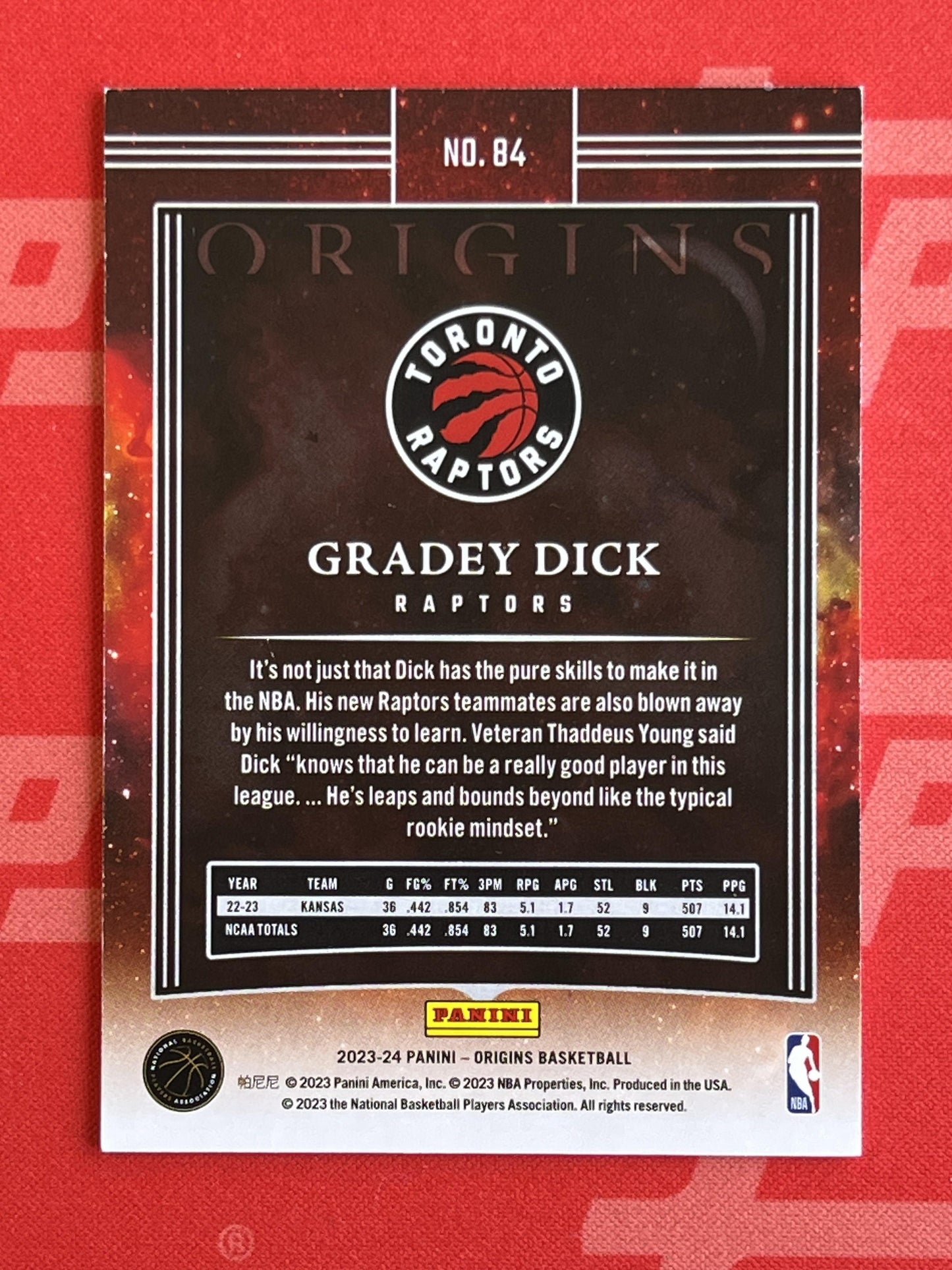 2023-24 Panini Origins Pink #84 Gradey Dick Rookie #/60 Toronto Raptors