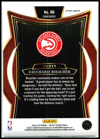 2024-25 Panini Select Blue #86 Zaccharie Risacher Rookie Atlanta Hawks
