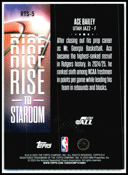 2025-26 Topps Rise to Stardom #RTS-5 Ace Bailey Utah Jazz