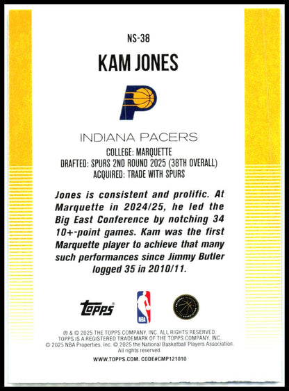 2025-26 Topps New School #NS-38 Kam Jones Indiana Pacers