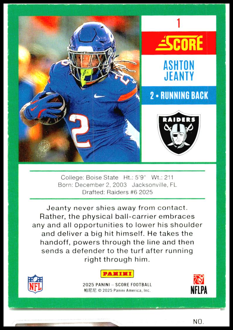 2025 Score Anniversary Rookies #1 Ashton Jeanty Las Vegas Raiders