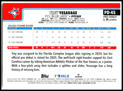 2025 Topps Pro Debut #PD-45 Trey Yesavage FCL Blue Jays