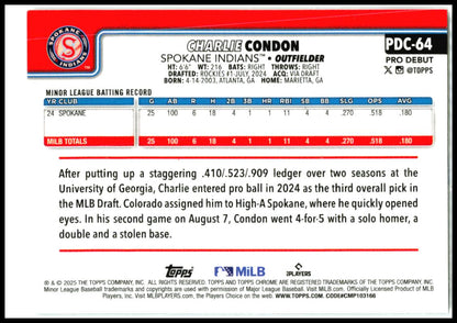 2025 Topps Pro Debut Chrome #pdc-64 charlie condon