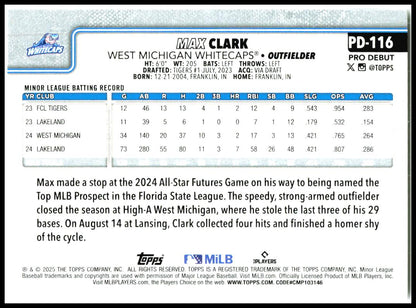 2025 Topps Pro Debut #PD-116 Max Clark West Michigan Whitecaps