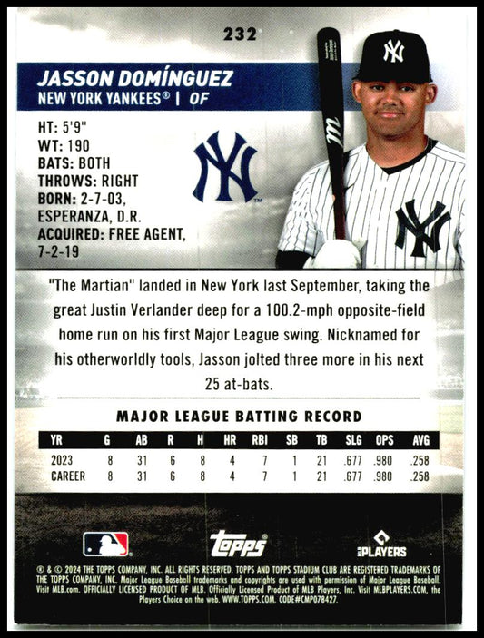 2024 Stadium Club #232 Jasson Domínguez Rookie New York Yankees