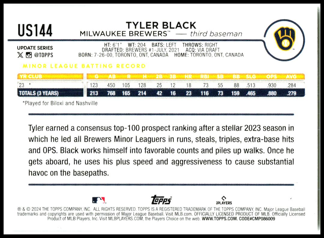 2024 Topps Japan Edition #62 Tyler Black Rookie Milwaukee Brewers