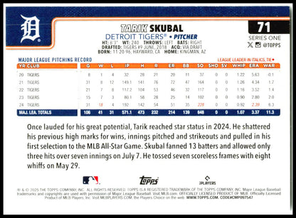 2025 Topps #71 Tarik Skubal Detroit Tigers