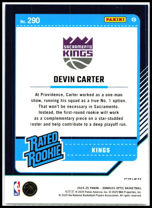 2024-25 Donruss Optic Hyper Pink #290 Devin Carter Rookie Sacramento Kings