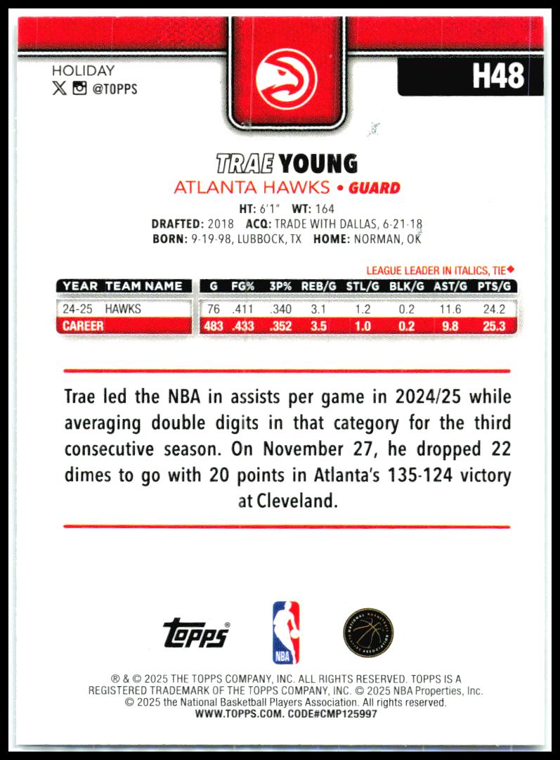 2025-26 Topps Holiday Glitter Holiday #H48 Trae Young Atlanta Hawks
