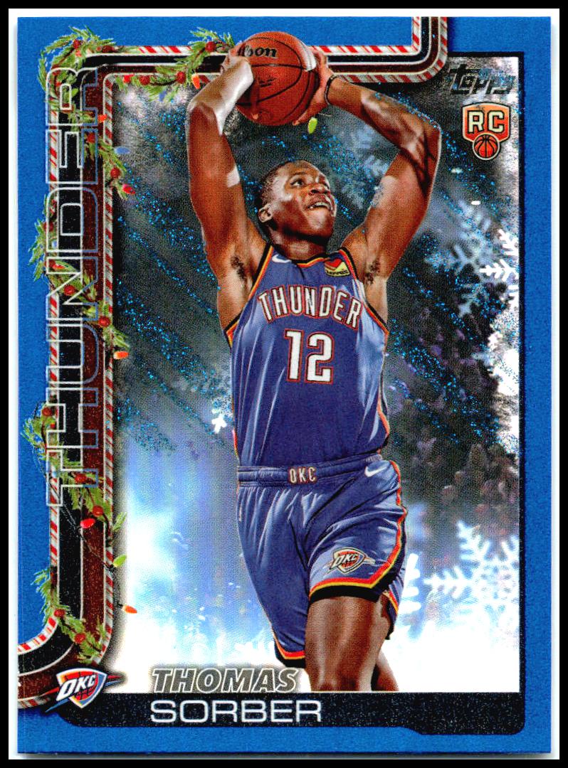 2025-26 Topps Holiday Blue Metallic Glitter #H175 Thomas Sorber Rookie Thunder