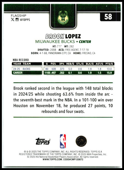 2025-26 Topps Season Tip Off #58 Brook Lopez Milwaukee Bucks