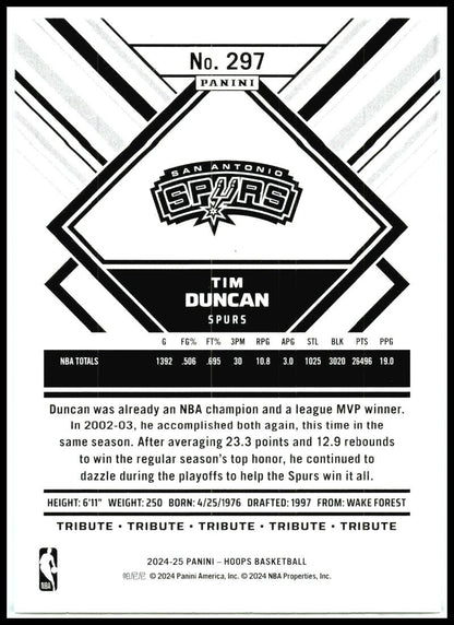 2024-25 Hoops #297 Tim Duncan San Antonio Spurs