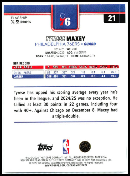 2025-26 Topps #21 Tyrese Maxey Philadelphia 76ers