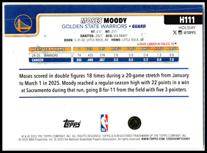 2025-26 Topps Holiday Glitter Holiday #H111 Moses Moody Golden State Warriors