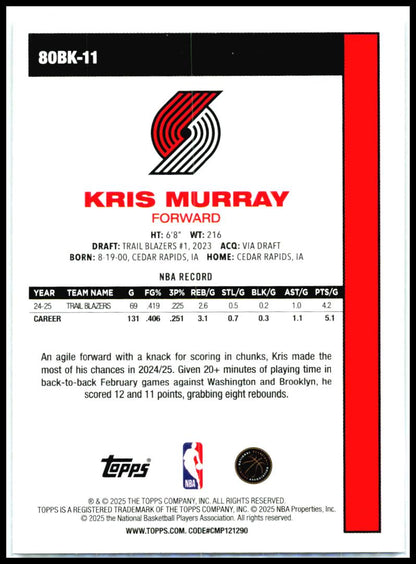2025-26 Topps 1980-81 Topps Basketball #80BK-11 Kris Murray Portland