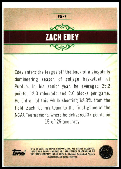 2024-25 Topps Chrome Fresh Start #FS-7 Zach Edey Memphis Grizzlies