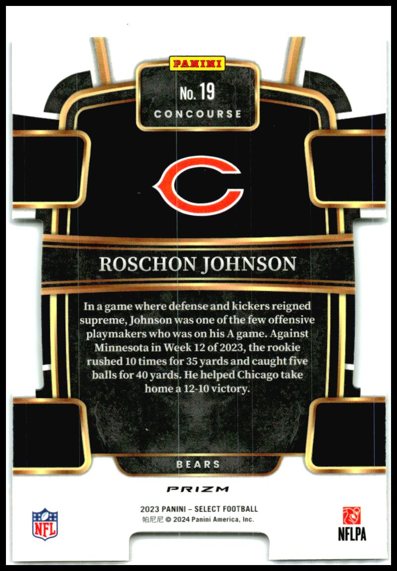2023 Panini Select Black and Red Die Cuts #19 Roschon Johnson Rookie Bears