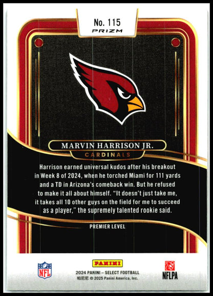 2024 Panini Select Black & Red Shock #115 Marvin Harrison Jr. Rookie Arizona