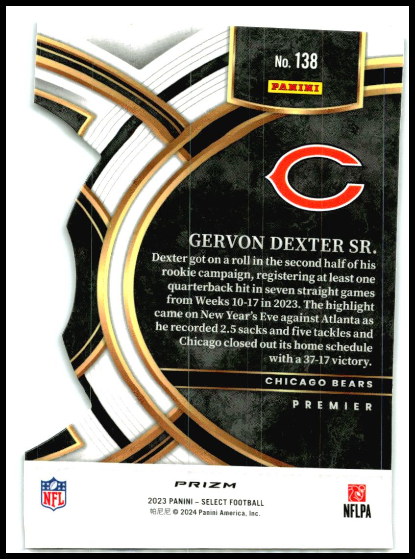 2023 Panini Select Black and Red Prizms Die Cuts #138 Gervon Dexter Sr. Bears