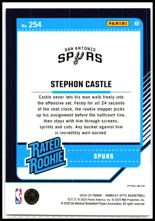 2024-25 Donruss Optic Hyper Pink #254 Stephon Castle Rookie San Antonio Spurs