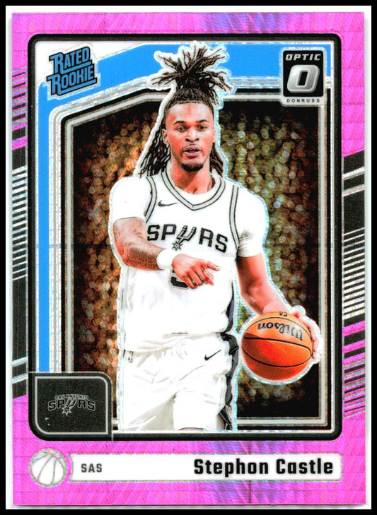 2024-25 Donruss Optic Hyper Pink #254 Stephon Castle Rookie San Antonio Spurs