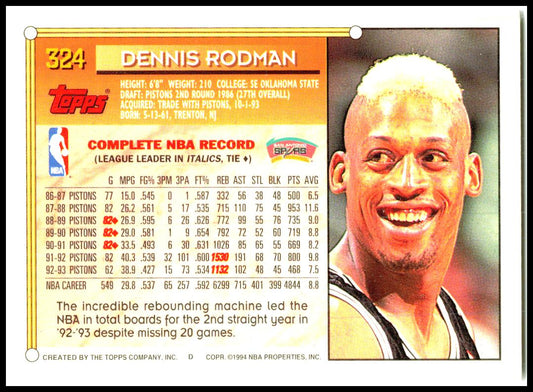 1993-94 Topps Gold #324 Dennis Rodman San Antonio Spurs