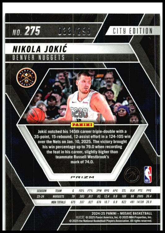 2024-25 Panini Mosaic Red Seismic Mosaic /299 #275 Nikola Jokic Orlando Magic