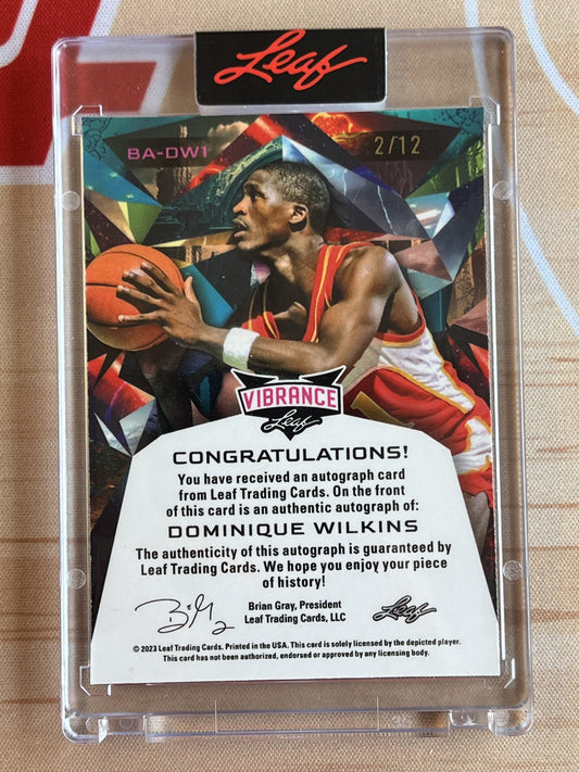 2023 Leaf Vibrance Shimmer Auto /12 #BA-DW1 Ominique Wilkins Hawkins