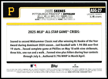 2025 Topps Update All-Star Game Foil #ASG-27 Paul Skenes Pirates