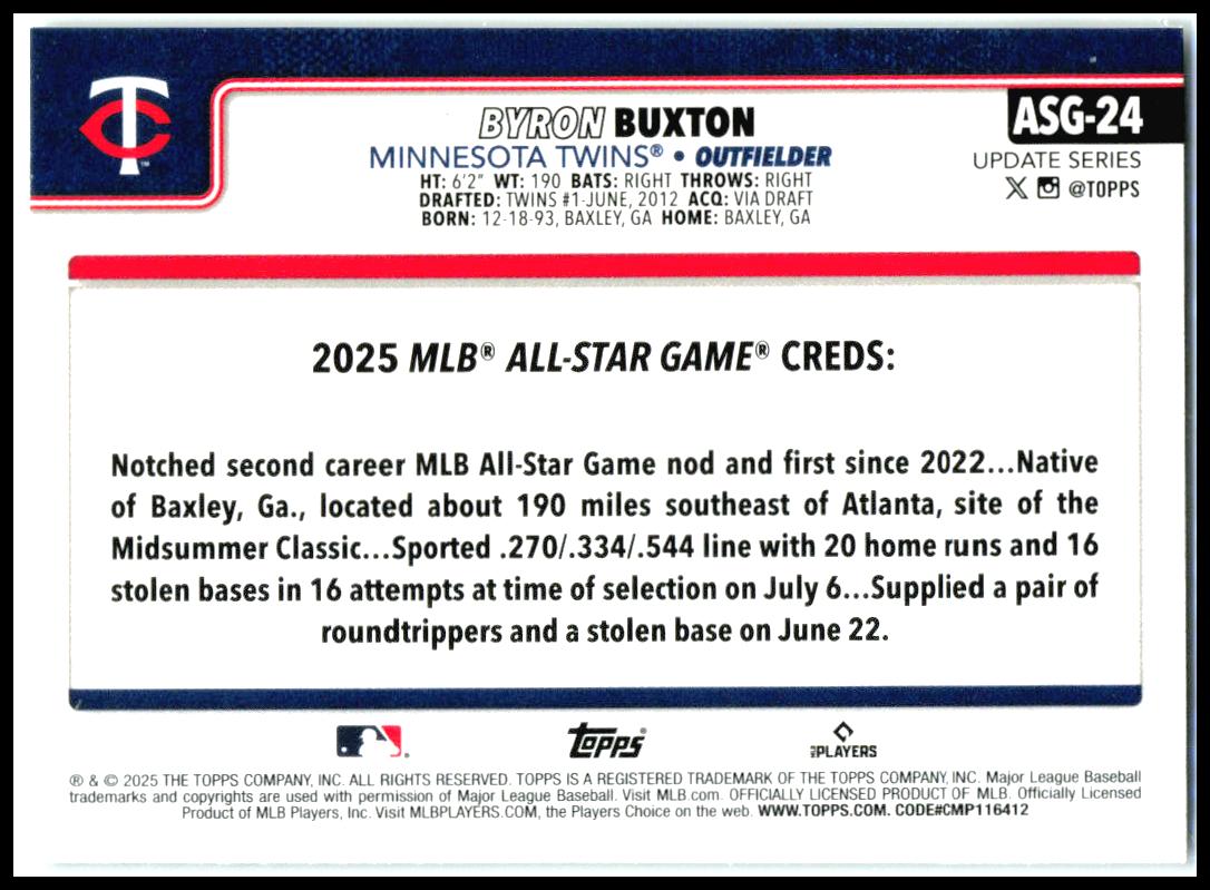 2025 Topps Update All-Star Game Foil #ASG-24 Byron Buxton Minnesota Twins