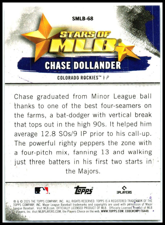 2025 Topps Update Stars of MLB #SMLB-68 Chase Dollander Colorado Rockies
