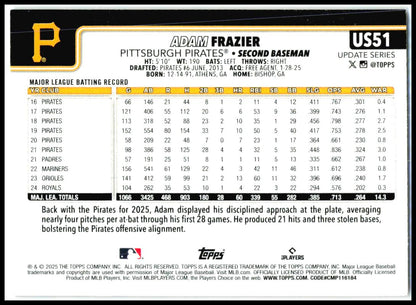 2025 Topps Update Holiday #US51 Adam Frazier Pittsburgh Pirates