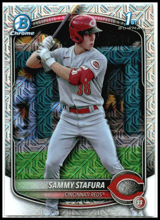 2025 Bowman Chrome Prospects Mojo Refractor #BCP-100 Sammy Stafura Reds
