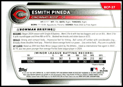 2025 Bowman Chrome Prospects Mojo Refractor #BCP-37 Esmith Pineda Reds