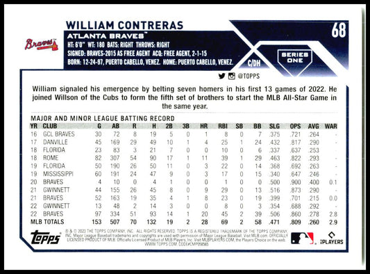 2023 Topps #68 William Contreras Atlanta Braves