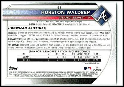 2025 Bowman Chrome Mojo Refractor #61 Hurston Waldrep Rookie Atlanta Braves